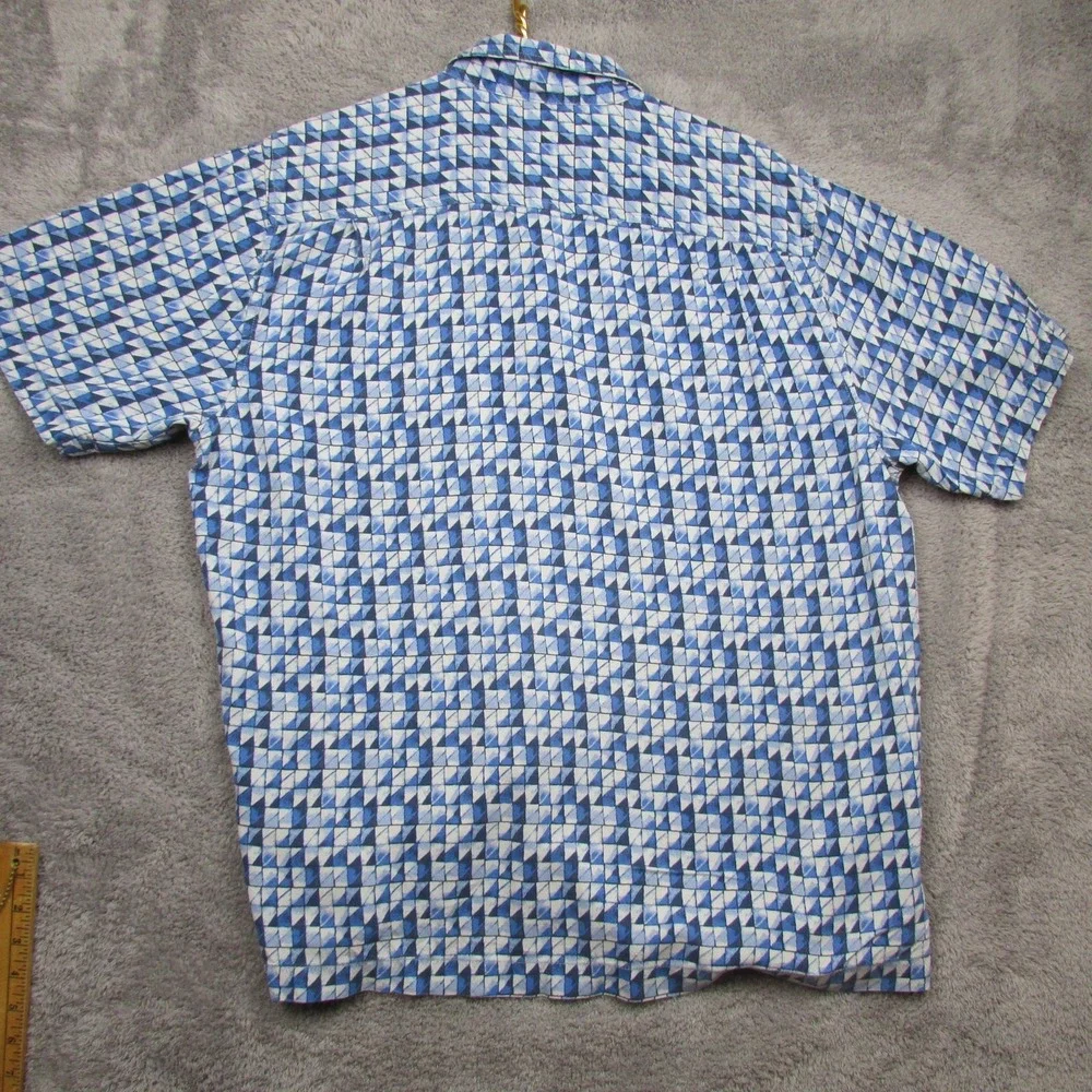 Tommy Bahama Shirt Mens Large Blue Geometric Short Sleeve‎ Silk Button Front